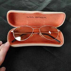 EUC J. Crew Aviator Wire Sunglasses w/Via Spiga Leather Case